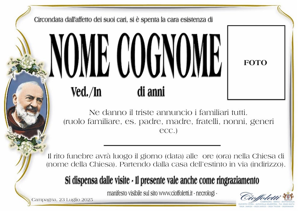 Annuncio per Lutto