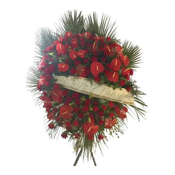 Corona Funebre con Piedi, con Anthurium e Rose Rosse