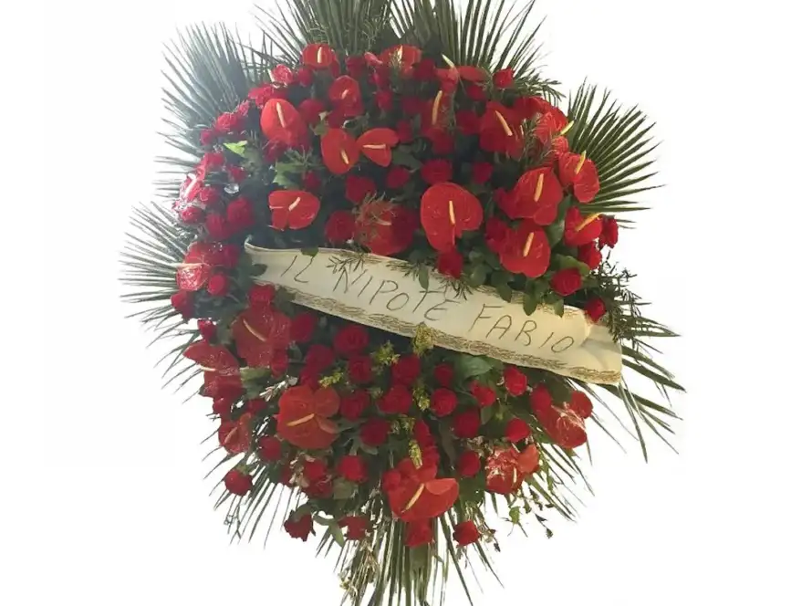 Corona Funebre con Piedi, con Anthurium e Rose Rosse