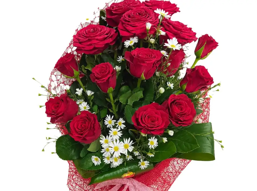 Fascio con Settembrina e Rose Rosse