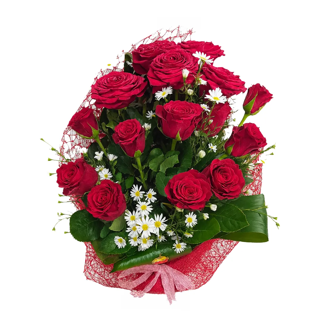 Fascio con Settembrina e Rose Rosse